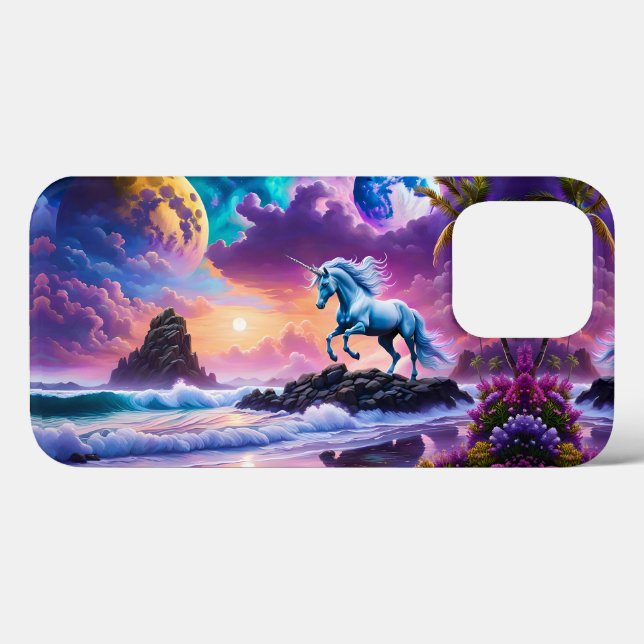 White Unicorn Fantasy Tropical Beach (Verso (horizontal))