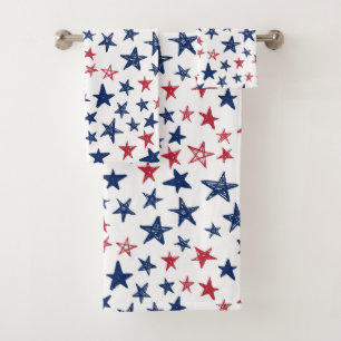 White Vermelho e Blue Doodle Stars Bath Toalha