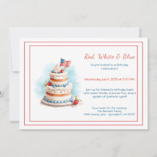White Vermelho e Blue Watercolor Convite para Aniv
