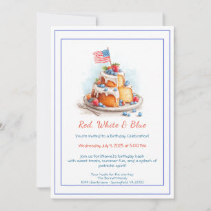 White Vermelho e Blue Watercolor Convite para Aniv
