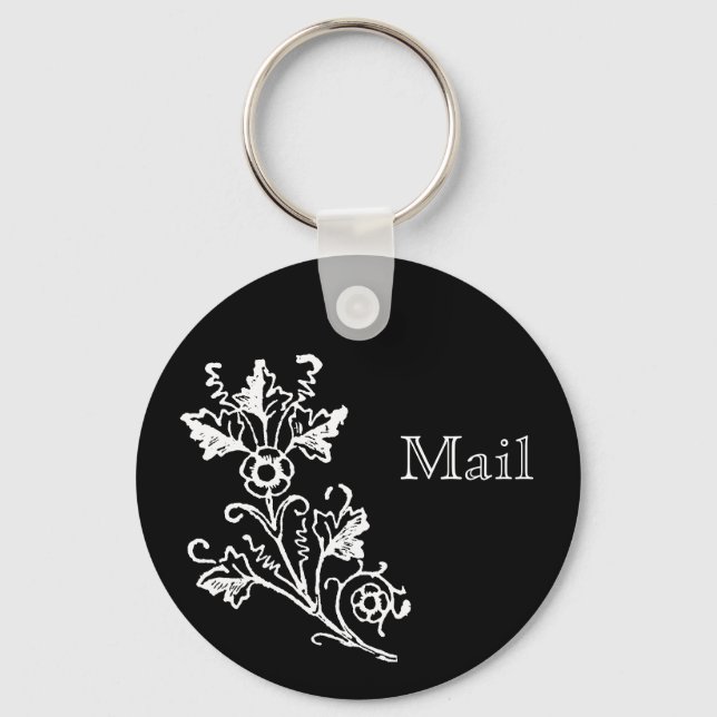 White Vintage Floral Etch Custom Mail Chaveiro (Frente)