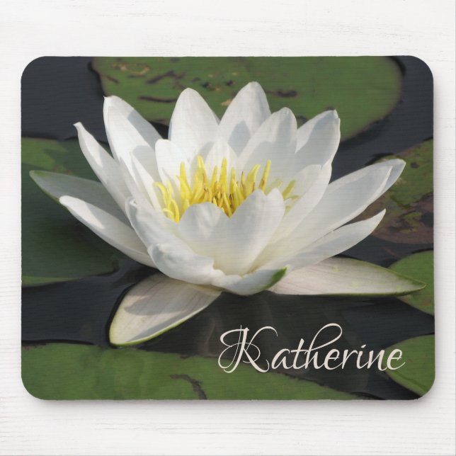 White Waterlily com Nome de Script Mousepad (Frente)