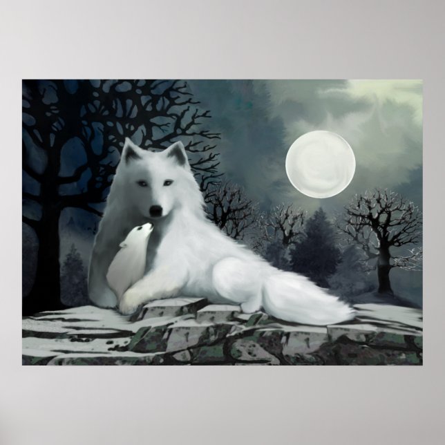 White Wolf with Pup Poster (Frente)