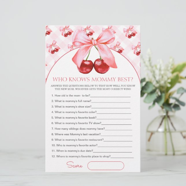 Who knows mommy best Baby Shower Game Card (Em pé/Frente)
