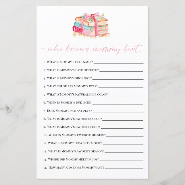Who Knows Mommy Best Baby Shower Game New Chapter (Frente)