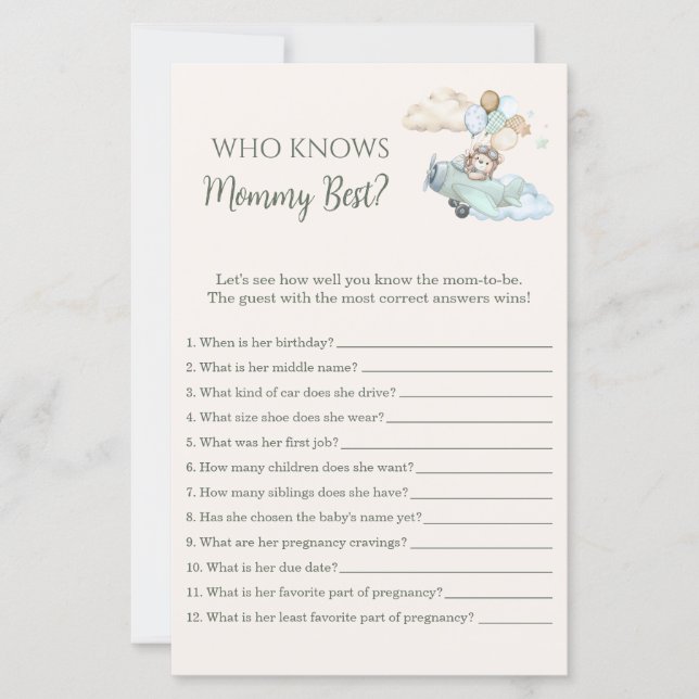 Who Knows Mommy Best Game Bearly Wait Airplane Boy (Frente)