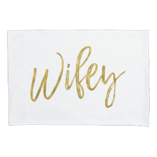 Wifey Faux White e Gold Foil Travesseiro Case