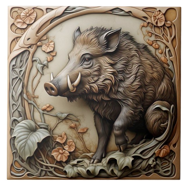 Wild Boar - Art Nouveau Azulejo cerâmico (Frente)