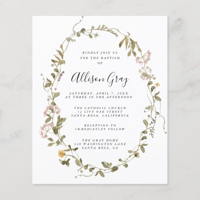 Wild Flower Floral Baptism | Budget  Flyer (Frente)