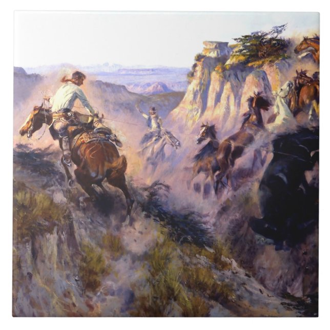 "Wild Horse Hunters", por Charles M Russell (Frente)