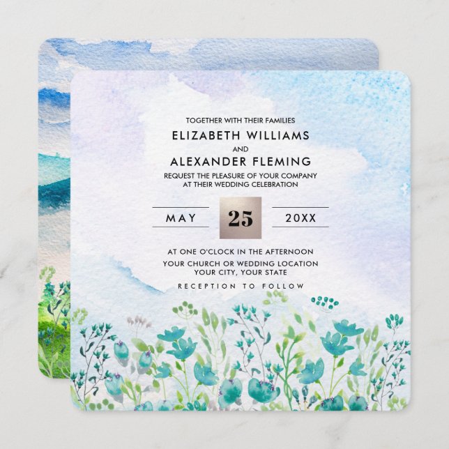 Wild Meadow | Convites De Casamento Para Montanhas (Frente/Verso)