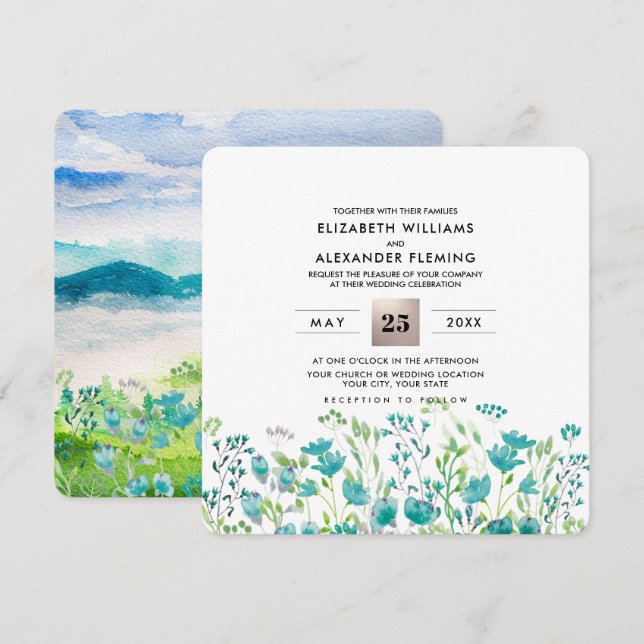 Wild Meadow | Convites De Casamento Para Montanhas (Frente/Verso)