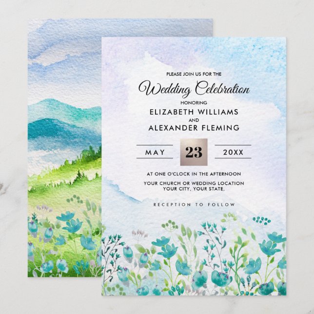 Wild Meadow | Convites De Casamento Para Montanhas (Frente/Verso)