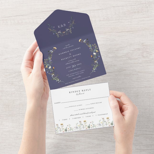 Wild Meadow Floral Wedding Marinho Blue (Aba destacável)