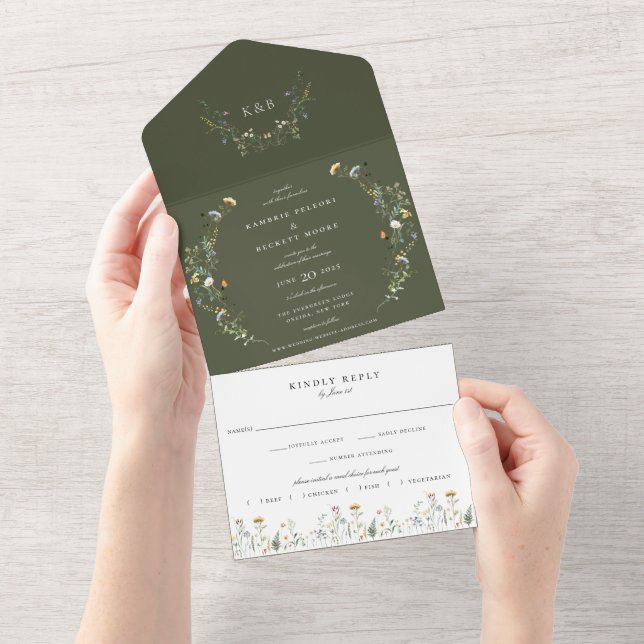 Wild Meadow Floral Wedding Olive Green (Aba destacável)