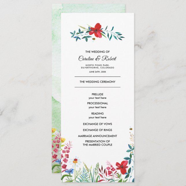 Wild Meadow | Programa de Casamento de Flores Selv (Frente/Verso)