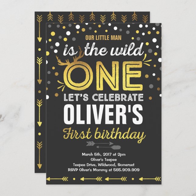 Wild One Birthday Convite Modern Wiln One Party (Frente/Verso)