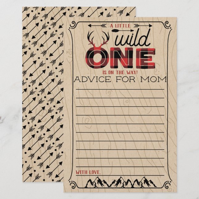 Wild One Boys Rustic Xadrez Lumberjack Baby Advice (Frente/Verso)