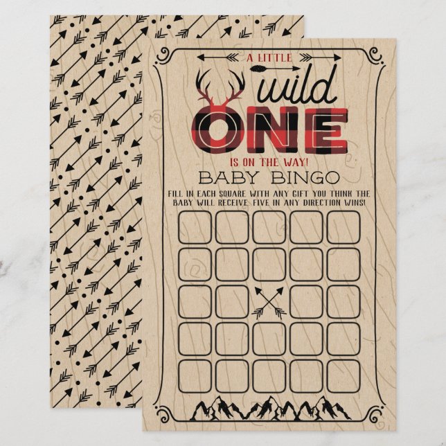 Wild One Boys Rustic Xadrez Lumberjack Baby Bingo (Frente/Verso)