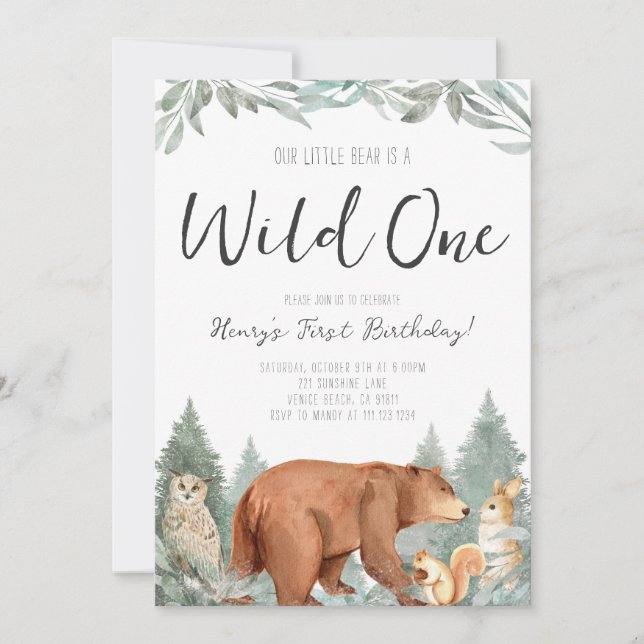 Wild One First Birthday Bear Convite de festas (Frente)