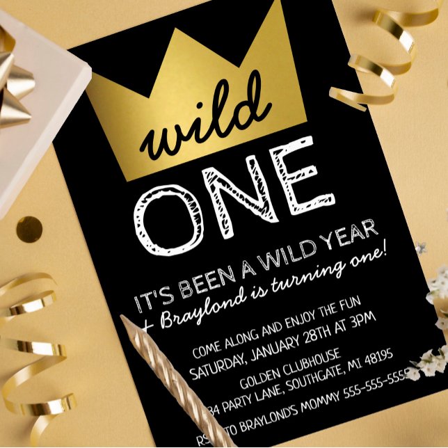 Wild One First Birthday Convite Dourada Coroa (Criador carregado)