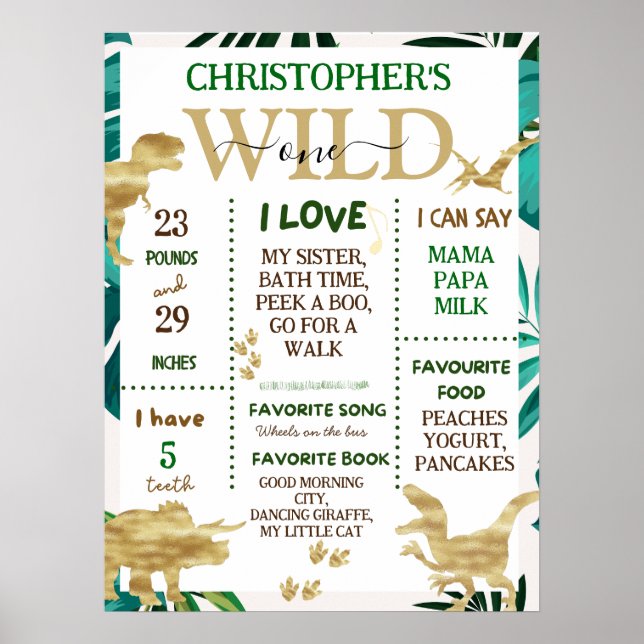 Wild One First Birthday Milestones Poster (Frente)
