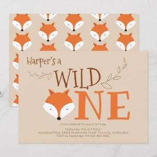 Wild One Fox Animal Primeiro Convite de Aniversár