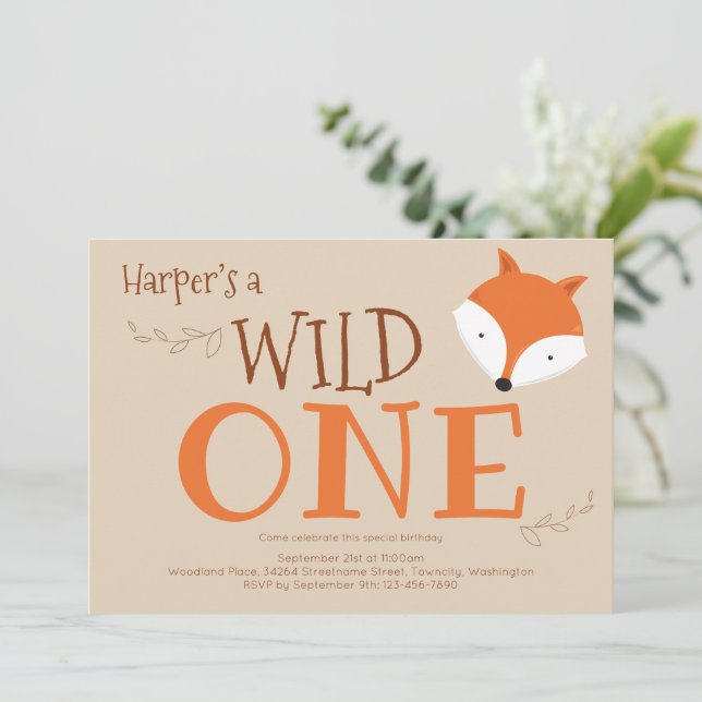 Wild One Fox Primeiro Convite de Aniversário (Em pé/Frente)