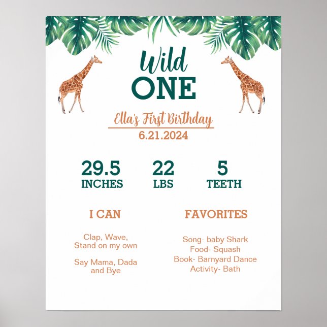 Wild ONE giraffe Milestone Poster (Frente)