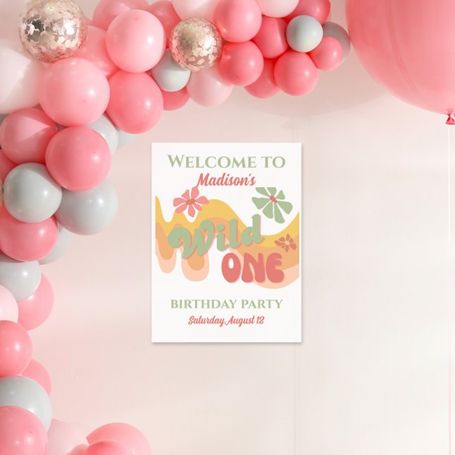 Wild One Retro Rainbow Daisy Welcome Poster (Criador carregado)