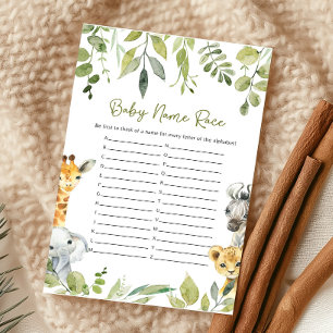 Wild One Safari Chá de fraldas Baby Name Race Game