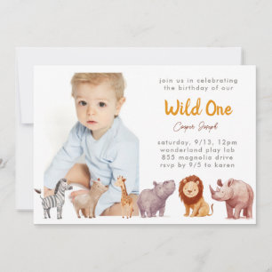 Wild One Safari Tema Primeiro Convite de Aniversár