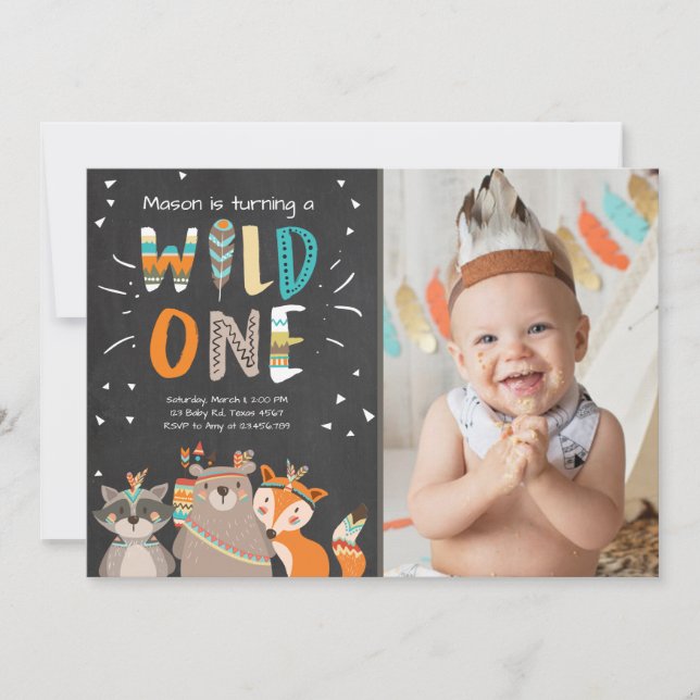 Wild One Tribal Primeiro Convite de Aniversário Wo (Frente)