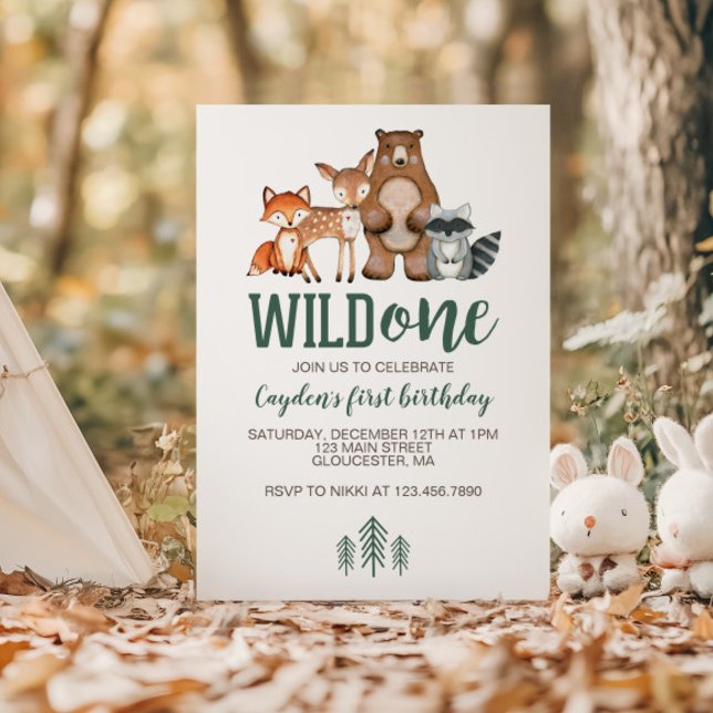 Wild One Woodland Animal Primeiro Convite de Anive (Criador carregado)