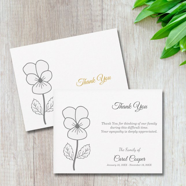 Wild Pansy Line Art Funeral Obrigado Nota Cartão (Wild Pansy Line Art Funeral Thank You Note Card)