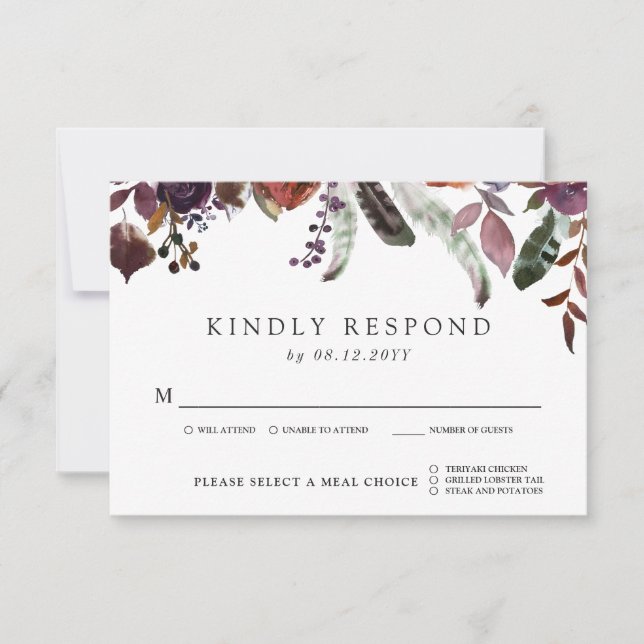 Wild Royal Bloom Wedding RSVP | Escolha das refeiç (Frente)