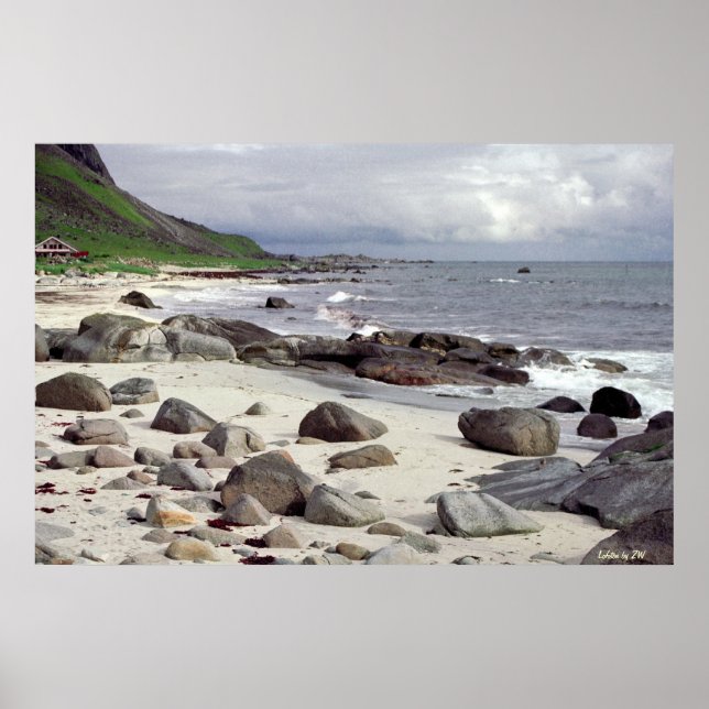 Wild Stony Beach na Noruega Poster (Frente)