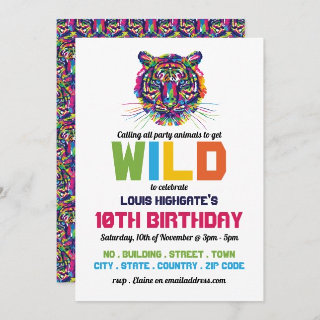Wild Tiger, Convite de aniversário (Frente/Verso)