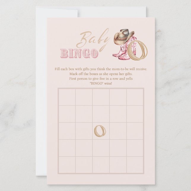 Wild West Little Cowgirl Baby shower Bingo Game (Frente)