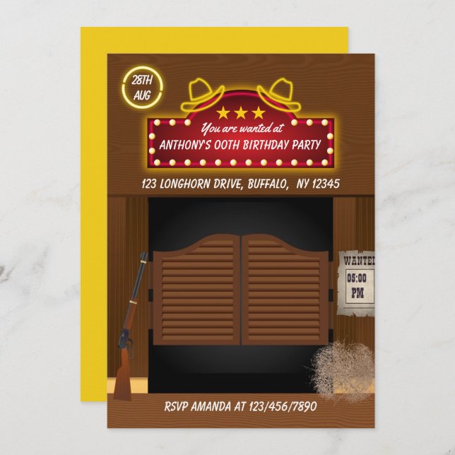 Wild West Themed Neon Convite de aniversário (Frente/Verso)