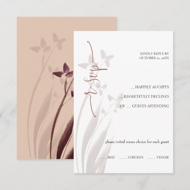 Wild & Wine-Stained Watercolor Floral RSVP Card (Frente/Verso)