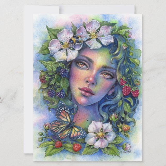 Wildberry Bloom Fairy Elf Fantasy Garden Art Card (Frente)