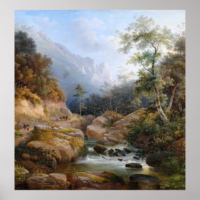 Wilderness Hikers Mountain Stream Poster (Frente)