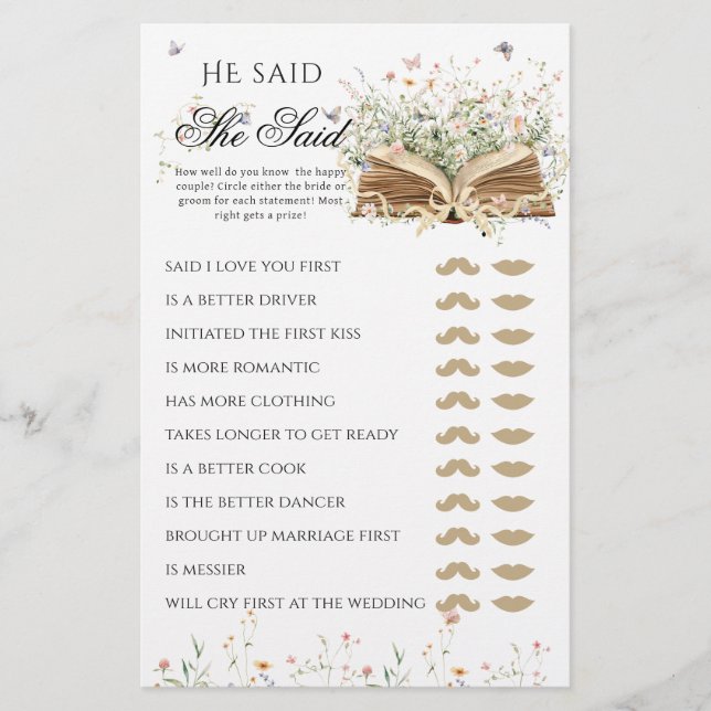 Wildflower A New Chapter Begin Bridal Shower Game (Frente)