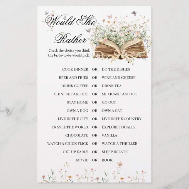 Wildflower A New Chapter Begin Bridal Shower Game (Frente)