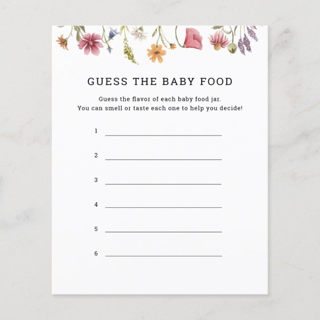 Wildflower Adivinha Cartões De Jogo De Comida (Frente)