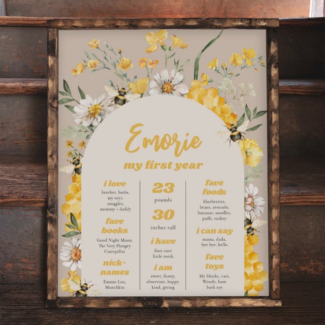 Wildflower Bee Birthday Milestone Poster (Criador carregado)