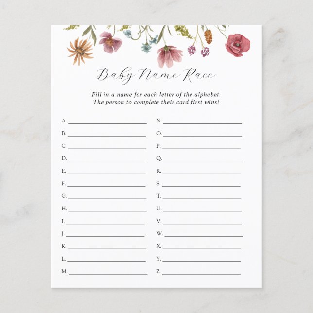 Wildflower Bloom Baby Name Race (Frente)