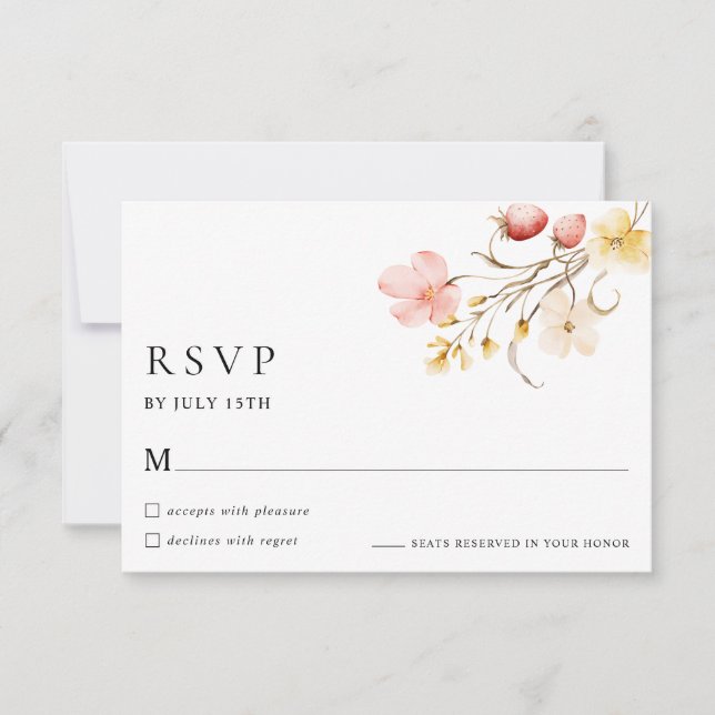 Wildflower Blush Floral Garden Wedding RSVP Cards (Frente)