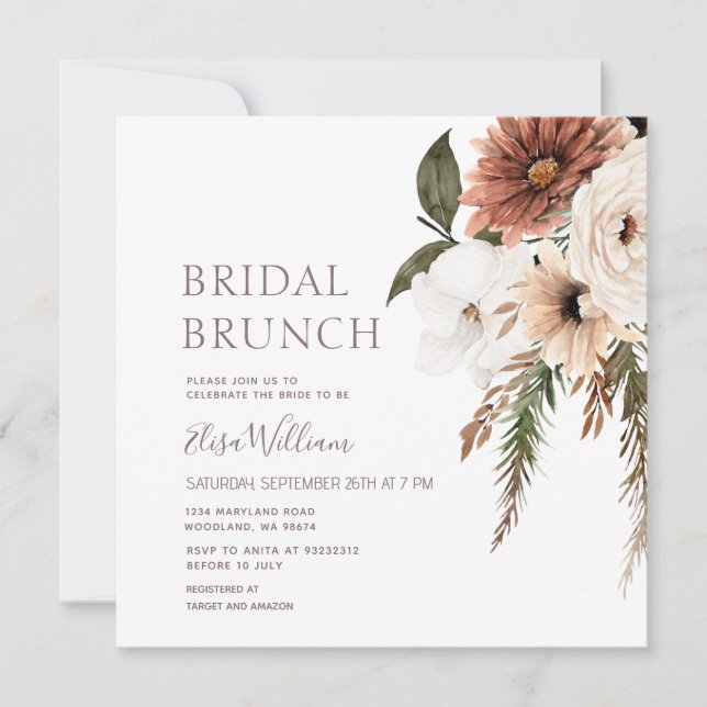 Wildflower Boho Bridal Brunch convite (Frente)